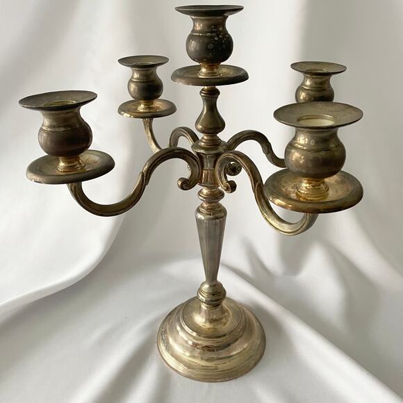 Vintage Silver Plated Five-arm Candelabra - Decorative Candle Holder Display - Picture 1 of 10